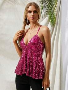 Aveloria Modichic Sexy Sequin Cami Top For Summer - Hot Pink - View 4
