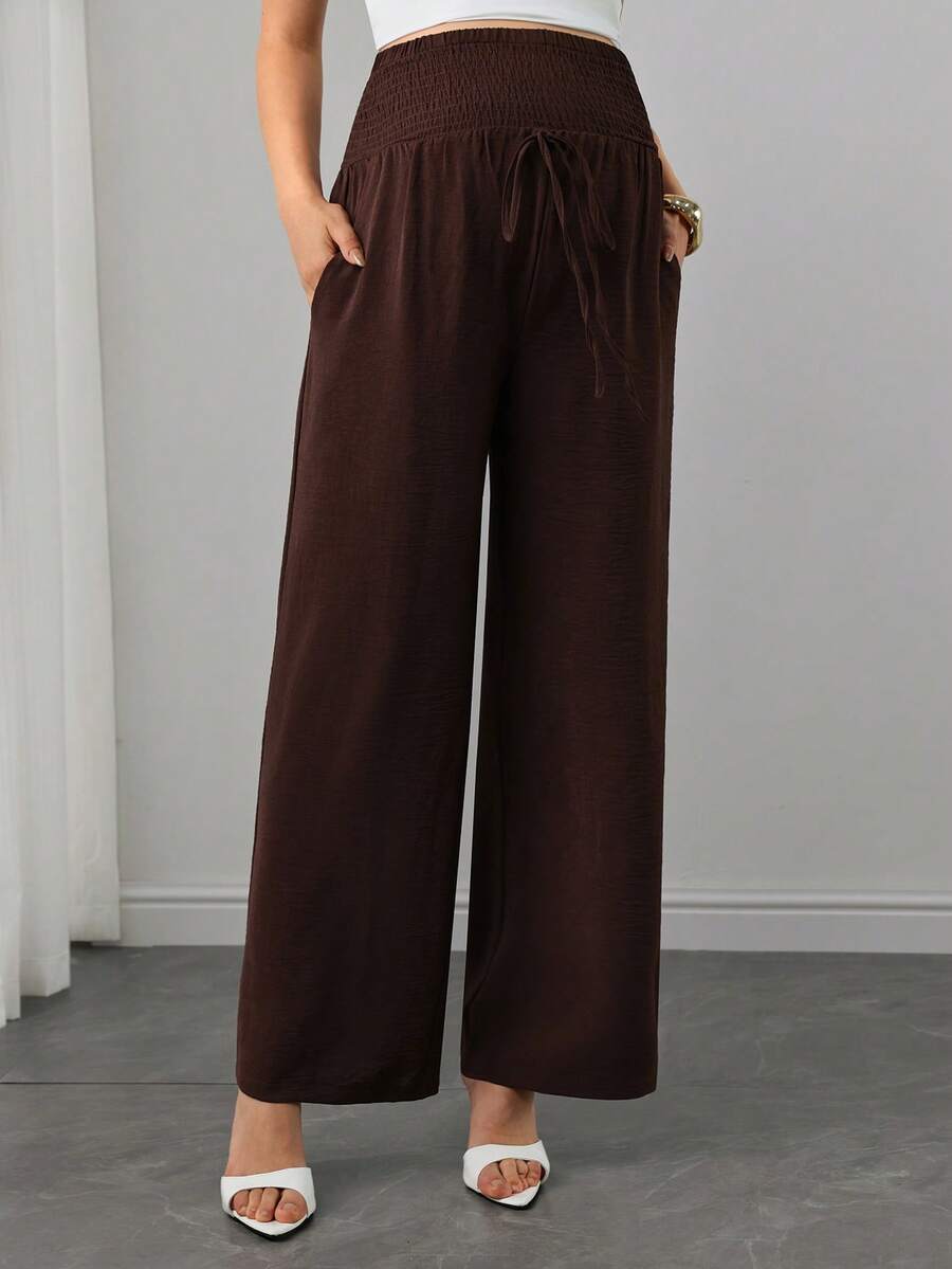 SHEIN Maternity Casual Versatile Commute Photoshoot Solid Color Pants Autumn - Mocha Brown - View 1