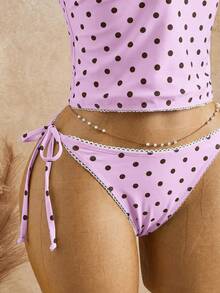 Swim Mod Vacation Beach Polka Dot Print Tankini Set - Pink - View 13