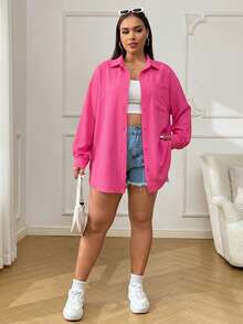 SHEIN EZwear 玫瑰紅休閒大尺碼女款襯衫 - 玫紅色 - 查看 5