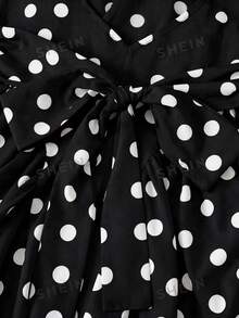 Sweetra Gaun Polkadot Imut dan Manis Ukuran Plus dengan Pita - Hitam - View 6