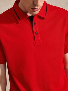Courvante Men's Short-Sleeved Polo Shirt In Color Block Design, Red Summer, Men - Red - View 6