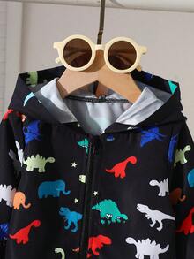 SHEIN Chaqueta con capucha casual con estampado de dinosaurio para bebé niño primavera/otoño - Negro - Ver 4