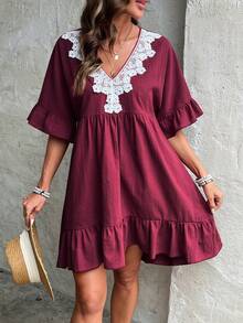 Holdful Holdful Women's Summer Short Sleeve Printed Vacation Casual Boho Dress Burgundy - Burgundy - View 6