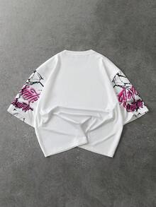 ROMWE MEN Men's Loose Fit Short Sleeve T-Shirt With Jesus Print - White - View 2