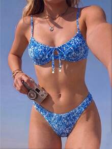 Swim Mod Vacation Beach Ditsy Floral Two-Piece Swimsuit Set - Multicolor - View 2