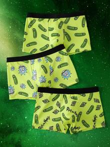 Rick and Morty X SHEIN Men's Cartoon Print Elastic Waist Boxer Briefs - Green - View 1