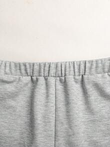 SHEIN 青少年女孩連帽衫與運動衫套裝，秋冬新款休閒極簡運動風淺灰色寬鬆半拉鍊立領運動衫與運動褲套裝 - 淺灰色 - 查看 4