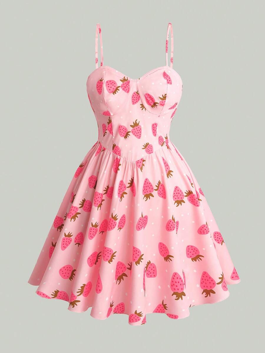 Sweetra Solid Color Spaghetti Strap Cinched Waist Romantic Mini Dress - Multicolor - View 1
