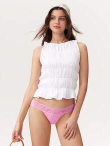 Elorette 3pcs/Set Seamless Solid Color Lace Patchwork Fashion Thong Panties - Multicolor - View 7