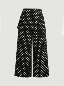 SHEIN MOD 大尺碼女款復古 70 年代優雅經典波點印花長褲 秋冬季 工作 早午餐 度假 辦公室 黑白 秋季 - 黑與白 - 查看 5