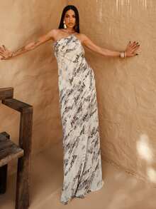 Maju Mazalli Vestido sin mangas con estampado integral y tirantes finos para mujer, vestido sin espalda con tirantes finos elegante para fiestas de verano - Multicolor - Ver 5