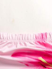 SHEIN Tween女孩春夏休閒度假不對稱單肩百合大花印花修身抓皺針織T恤與修身長裙套裝，粉色 - 粉色 - 查看 4