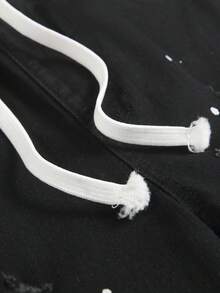 SHEIN 兒童青少年男孩休閒黑色拼接破洞修身舒適牛仔褲，適合萬聖節與返校穿著 - 黑色 - 查看 4