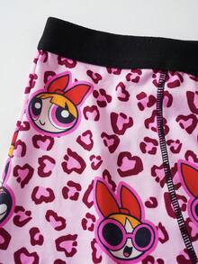 THE POWERPUFF GIRLS X SHEIN Women's Leopard Print Cartoon Graphic Boxer Briefs - Hot Pink - View 3