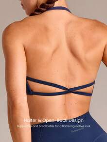 GLOWMODE Bra Olahraga Halter Belakang Terbuka SummerGlow Ultrafine Lembut Tanpa Jahitan & Celana Pendek Biker 4,3" Pengangkat Bokong Tidak Tembus Pandang Set Olahraga Musim Panas - Dark Blue - View 8