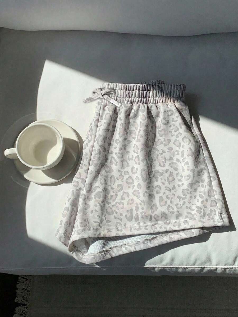 SHEIN Shorts informales con cordón y estampado de leopardo para niñas preadolescentes - Albaricoque - Ver 1