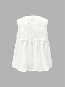 EMERY ROSE Camiseta sin mangas con cuello entallado y decoración floral para tallas grandes de verano - Blanco - Ver 2