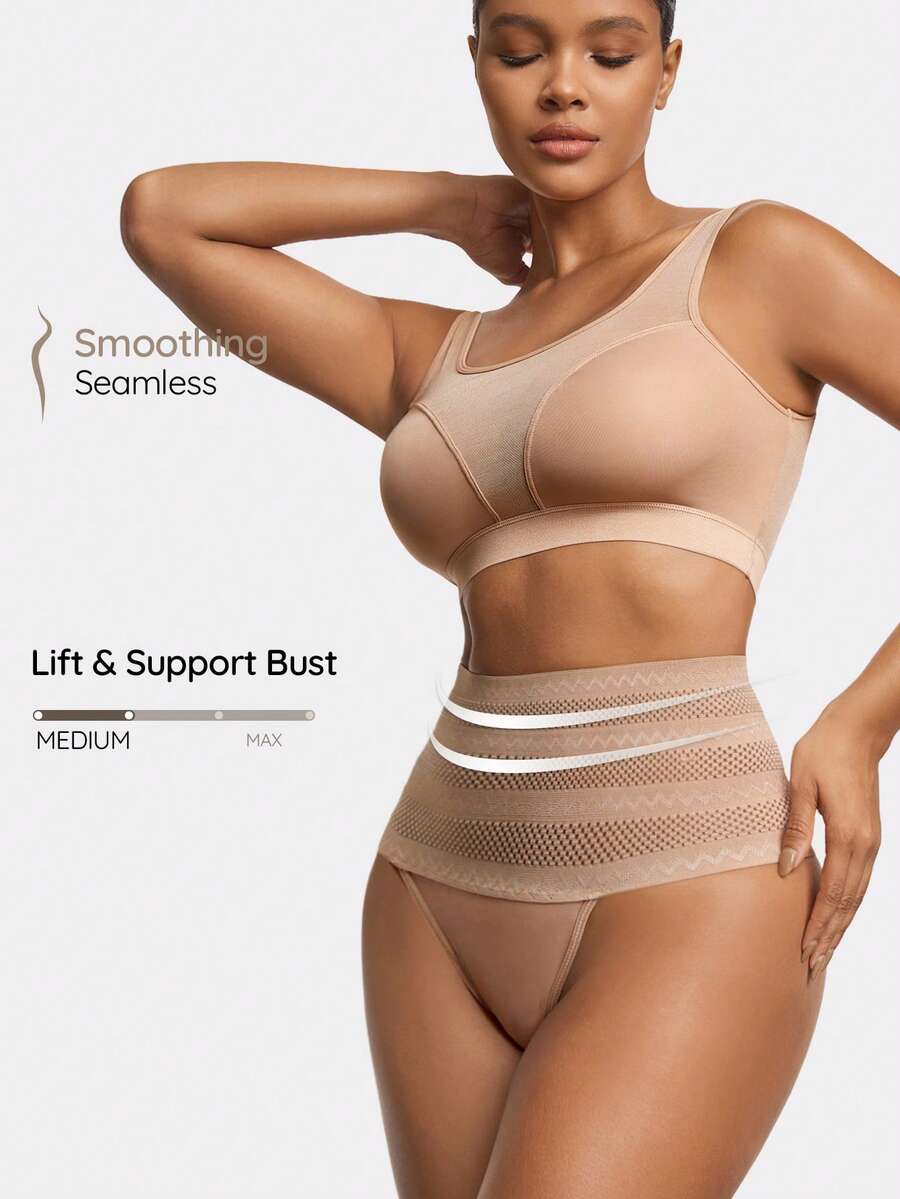 SHAPORA Conjunto De Corsé Moldeador De Cuerpo Transpirable Para Mujer - Albaricoque - View 1