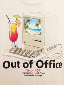 SUMWON Sunburn Studios 超大款露脐印花T恤，背面印有“Out Of Office Error 404”字样，短袖圆领夏季休闲T恤 - 米色 - 查看 4