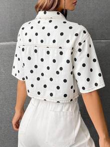 SHEIN EZwear 女款圓點單排扣休閒百搭日常牛仔上衣 - 黑色 - 查看 2