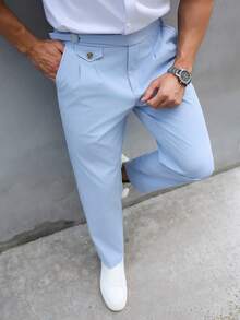 Manfinity Mode Pantalones de traje casual para hombre de unicolor con pliegues y bolsillos, para ir al trabajo y ceremonias - Celeste - Ver 5