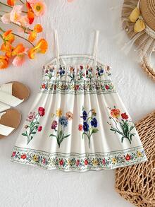 Travachic KIDS Travachic KIDS 女嬰可愛休閒花卉印花細肩帶洋裝，適合度假 - 白色 - 查看 2