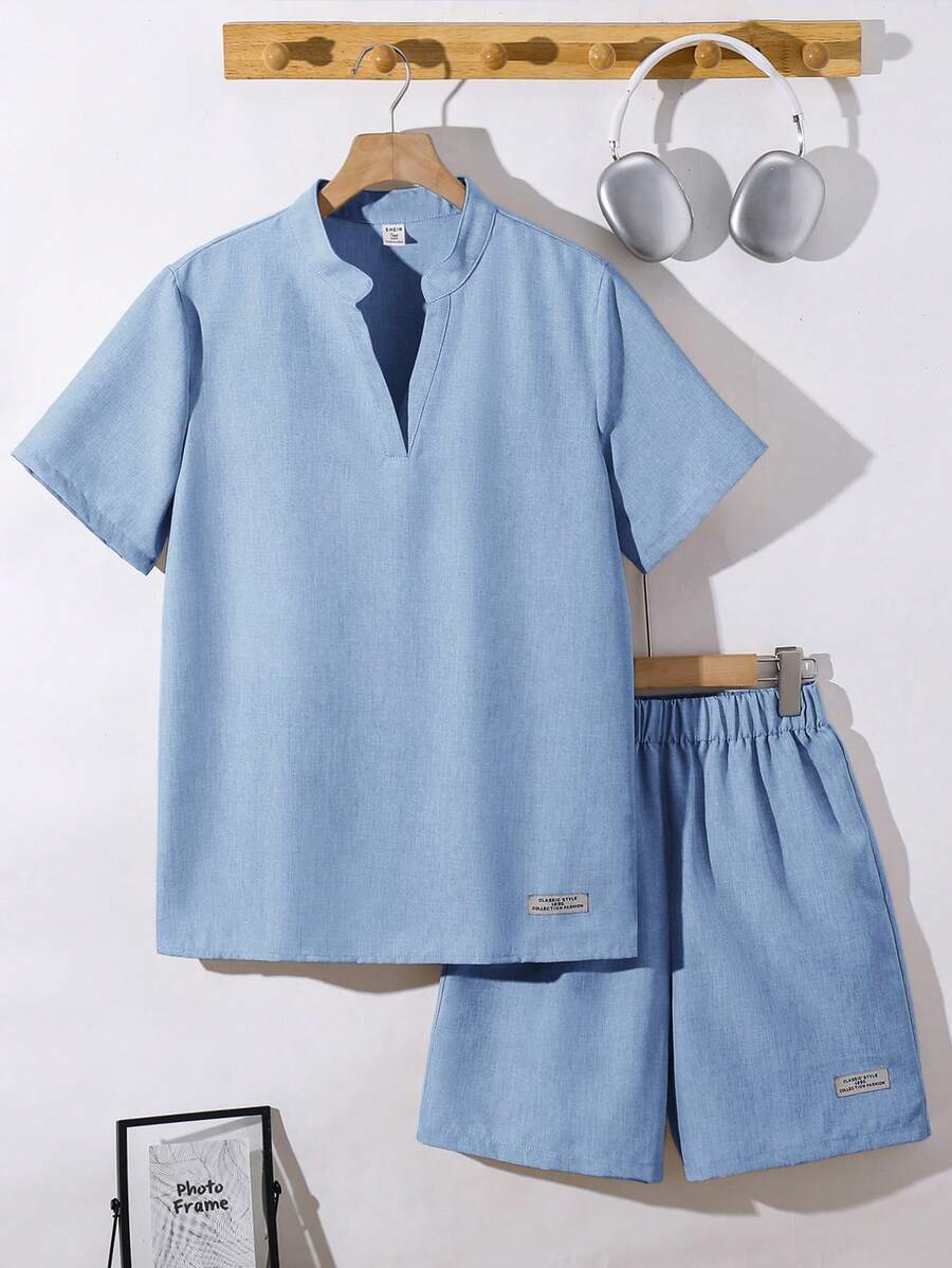 SHEIN Teen Boy 2pcs Teen Boy Casual Versatile - Baby Blue - View 1