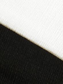 Sweetra Conjunto de 2 piezas de pantalones largos para mujer talla grande, negro + amarillo, tela texturizada con efecto burbuja y arrugas, sin elasticidad, versátil para el día a día, elegante minimalista casual, cintura ceñida, pantalones deportivos casuales de pierna ancha recta que estilizan, para uso diario - Blanco y Negro - Ver 12