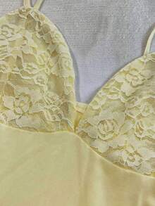 IslaSuriya Lace Patchwork Fitted Women's Camisole - Yellow - View 3