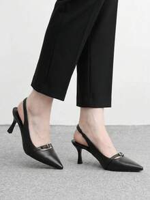 CUCCOO BIZCHIC 黑色尖頭細高跟slingback女鞋 扣飾設計 四季通勤時尚簡約 百搭日常宴會派對女鞋 - 皮料黑 - 查看 4