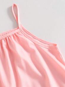 SHEIN Girls' Pink Spaghetti Strap Lace Hem Vacation Dress, Spring & Summer - Pink - View 7