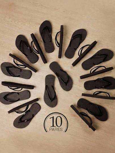 Package Of 10 Pairs Of Basic Flip-Flop Flat Sandals For Women, Simple, Practical And Multifunctional.