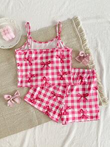 2 pièces Ensemble débardeur et short pour filles, tricoté doux confortable mignon et sucré avec motif imprimé sur tout le vêtement, meilleur cadeau pour les filles - Multicolore - Voir 2