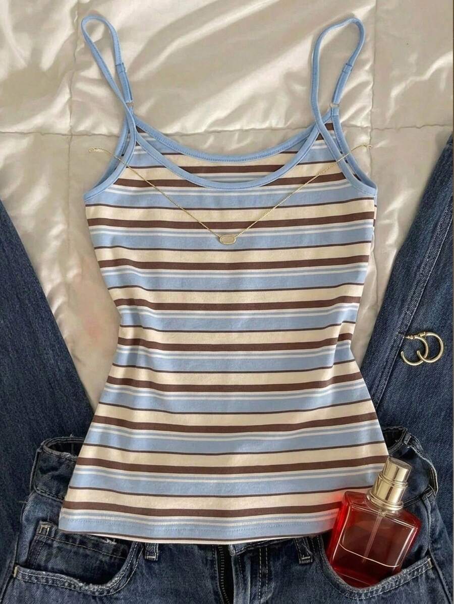 Attitoon Women's Casual Fitted Tank Top, Retro American Striped, Street Style,Summer Top - Multicolor - View 1