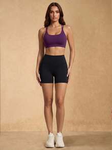 Silquee Women Plain Hollow Simple Sports Bralette, Casual Everyday Wear - Violet Purple - View 2