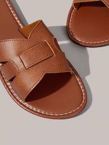 Styleloop Zapatos de mujer sandalias marrones de verano con punta abierta estilo bohemio para vacaciones con suela blanda para exteriores - Marrón + palabra - Ver 7