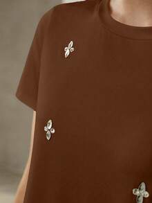 MOTF PREMIUM RHINESTONE DETAIL SHORT SLEEVE T-SHIRT - Mocha Brown - View 4