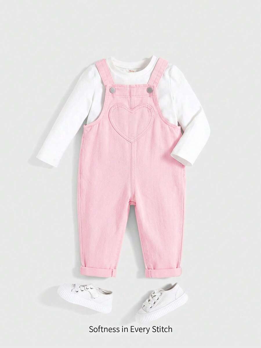 Cozy Pixies Baby Girls Fall Clothes Ruffle Trim Square Neck Bow Front Denim Overall Jumpsuit Without Tee - Pink - View 1