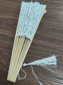 Abanico de mano de encaje de 9 pulgadas color marfil, estilo victoriano, adecuado para ceremonia de boda, estilo rústico bohemio, pequeños regalos de boda, regalos para la fiesta de la novia, regalos para damas de honor, accesorios para baile de graduación y mascarada - multicolor - Ver 7