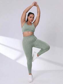 SHEIN Rhythm Era Lange nahtlose Yoga-Leggings mit hoher Taille und Po-Hebe-Effekt in Pfirsich für Damen, Fitness, Laufen und Workout - Armeegrün - Übersicht 6