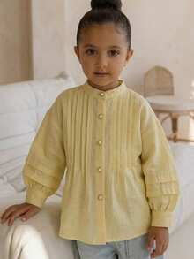 Hapijoa Round Neck Design Minimalist Cute Young Girl Top Spring/Autumn Young Girls Blouse - Yellow - View 8