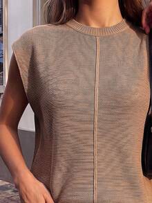 SHEIN Women's Casual Solid Color Sweater Vest - Brown - View 6