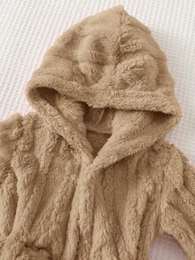 Cozy Pixies 新生兒男嬰女嬰保暖內裡加厚連帽長袖前綁帶晨袍 秋冬款 - 卡其色 - 查看 4