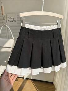 SHEIN MOD Minifalda gris con parches y doble capa plisada talla grande - Negro - Ver 1