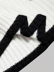 SHEIN MOD 女款紋理時尚極簡繫帶撞色針織裙 - 白色 - 查看 7