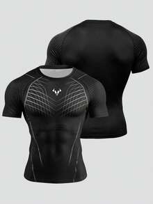 Gym Rark Kaos Olahraga Pria Lengan Pendek Raglan Leher Bulat dengan Garis Putus-putus - Hitam - View 2