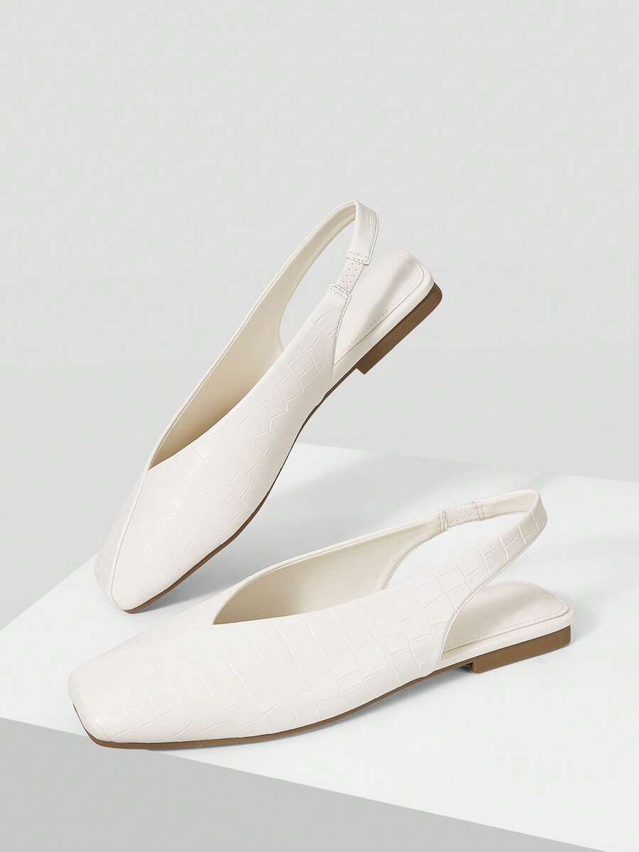 MOTF WOMEN SHOES NEW EUROPEAN AND AMERICAN FASHION STONE PATTERN SLINGBACK FLAT BOTTOM SAUQRE TOE SANDALS, WHITE VERSATILE TEMPERAMENT SLIP-ON FAIRY, COMFORTABLE AND ELEGANT HOLIDAY STYLE SHOES - White - View 2