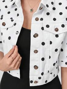 SHEIN EZwear 女款波點單排扣休閒百搭日常牛仔夾克 - 駝色 - 查看 6