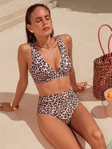 Swim Mod 2026 Spring/Summer New Sexy Leopard Print Bikini Set, Halter Neck Two Pieces Swimwear - Multicolor - View 6